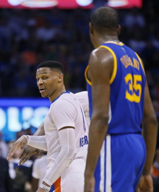 Durant battles Westbrook in intense Warriors blowout