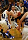 With seconds left in the game, Lake Central's Lindsay Kusbel takes the ball away from Lowell on Saturday night.