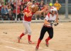 Upton answers the bell at first base for Portage softball
