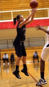 Hobart's Autumn Beal shoots a three-pointer