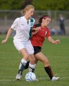 Valparaiso's Anneliese Trapp, left, and Kankakee Valley's Hillary Hoffman