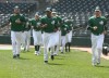 The RailCats warmed up with a jog around The Steel Yard