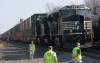 Train clips trailer hauling farm equipment in LaPorte County