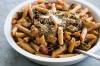 Whole-wheat pasta redeemed with chard and cheese