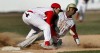 Morton's third baseman Billy Rosas tags Jamie Johnson of Andrean during the RailCats High School Challenge. 