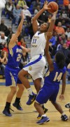 Bloom's Mariah Middleton and Jailyn Lumpkin, Crete-Monee's Marsha Howard 