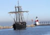 The Nina and Pinta sail into port at Michigan City