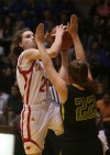 Courtney Kvachkoff shoots over Madison Schrock