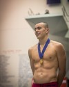 Chesterton's Blake Pieroni reacts on the medal stand after winning the 200-yard individual medley at Saturday's state finals.