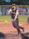 Griffifh pitcher Blair Morton throws against Hanover Central on Tuesday night at the Class 3A regional.