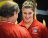Shannon Pollard talks with coach Bob Quayle