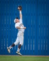 Mount Carmel's Jason Gasser tries to rob St. Rita player of an extra-base hit