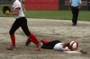 Portage's Stephanie Upton records the out at first base on Munster's Madelynn Moore on Tuesday in the Class 4A Portage Regional championship.