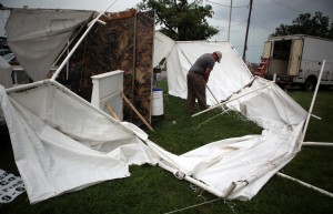 Winds whip trees as brief storm batters region