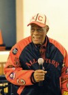 Hank "Baby" Presswood, 89, speaks to the students 