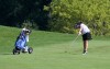 Lake Central's Kylie Shoemake approach shot at Viking Invite