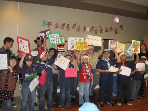 Scouts sing a song for seniors