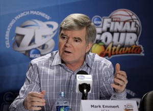 Emmert defends record during contentious briefing