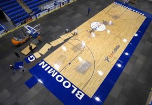 Basketball court set up at Coliseum