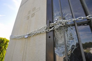 vandalized crypt