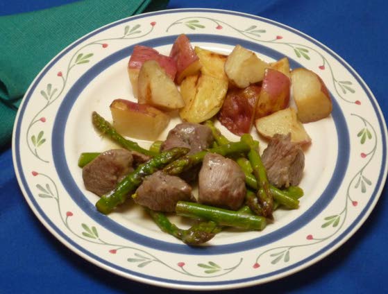 Mint lamb with roasted reds and veggies make excellent springtime fare