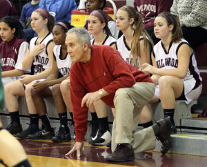 : Wildwood High School girls basketball coach Dave Troiano won his 600th career coaching victory in a win against Cape May County Technical High School. Troiano watches the action from the sideline. Tuesday Jan. 29, 2013. (Dale Gerhard/Press of Atlantic City)
 - Photo by Dale Gerhard