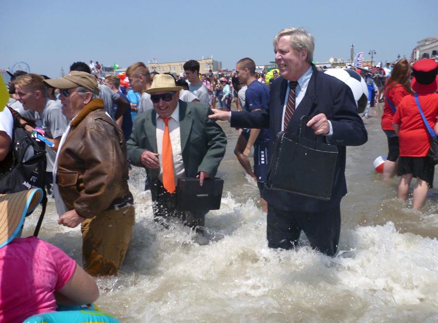 Sweet Suits Salt Water Business People Get Wet For A