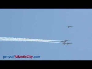U.S. Air Force Thunderbirds practice over the Atlantic City beach
