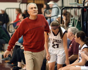  : Wildwood High School girls basketball coach Dave Troiano won his 600th career coaching victory in a win against Cape May County Technical High School. Troiano paces the sideline during the game. Tuesday Jan. 29, 2013. (Dale Gerhard/Press of Atlantic City)
 - Photo by Dale Gerhard