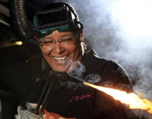 A woman teaches men  more than just welding