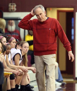  : Wildwood High School girls basketball coach Dave Troiano won his 600th career coaching victory in a win against Cape May County Technical High School. Troiano paces the sideline during the game. Tuesday Jan. 29, 2013. (Dale Gerhard/Press of Atlantic City)
 - Photo by Dale Gerhard