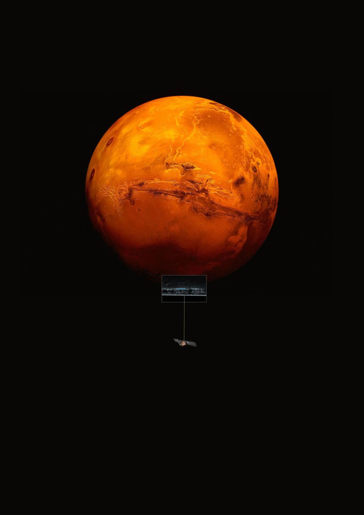 a 12-mile-wide body of water lies beneath a mars ice cap