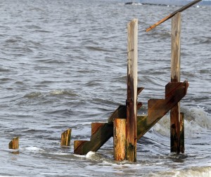  : A battered staircase that led to a deck of a damage home on North Beach Ave in Reeds Beach. Residents of Cape May County deal with the clean-up in the wake of Hurricane Sandy. Wednesday Oct. 31, 2012. (Dale Gerhard/Press of Atlantic City)
 - Photo by Dale Gerhard