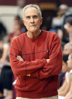  : Wildwood High School girls basketball coach Dave Troiano won his 600th career coaching victory in a win against Cape May County Technical High School. Troiano paces the sideline during the game. Tuesday Jan. 29, 2013. (Dale Gerhard/Press of Atlantic City)
 - Photo by Dale Gerhard