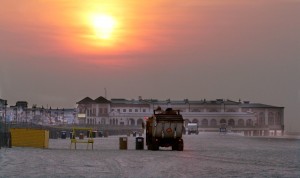 Morning Beach Boardwalk Crews