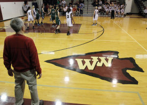  : Wildwood High School girls basketball coach Dave Troiano won his 600th career coaching victory in a win against Cape May County Technical High School. Troiano paces the sideline. Tuesday Jan. 29, 2013. (Dale Gerhard/Press of Atlantic City)
 - Photo by Dale Gerhard
