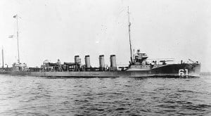 U.S. Navy photo shows the destroyer USS Jacob Jones, which was torpedoed and sunk 25 miles off Cape May on Feb. 27, 1942, killing 131 of 142 men aboard