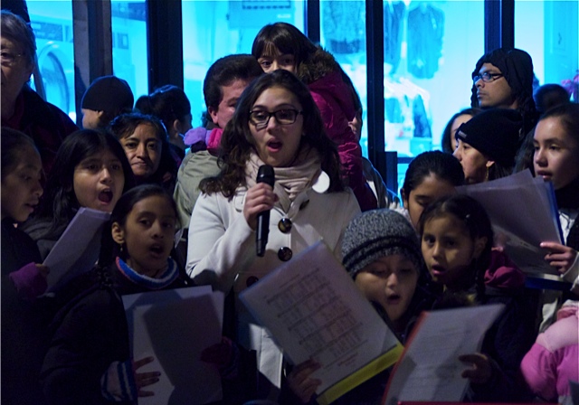 Singing at the Skillman Avenue lighting ceremony