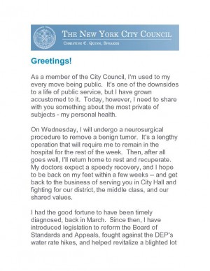 Northern Queens: Halloran takes a leave for brain surgery