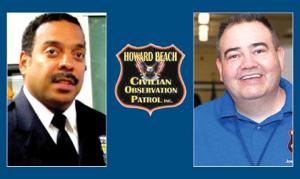 <p>Howard Beach Citizens Safety Patrol President Joe Thompson, right, has apologized to the 106th Precinct for taking credit for reducing crime in the area. Deputy Inspector Jeffrey Schiff, the precinct commander, said the group has a long way to go before it can regain the trust of the community.</p>