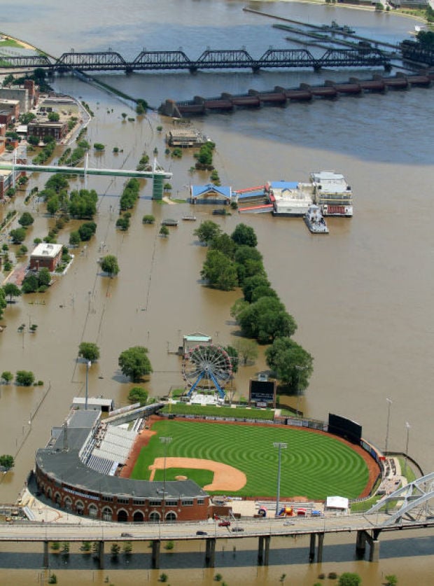 Aerial View Of Flooded Davenport, IA And The Quad Cities River Bandits ...