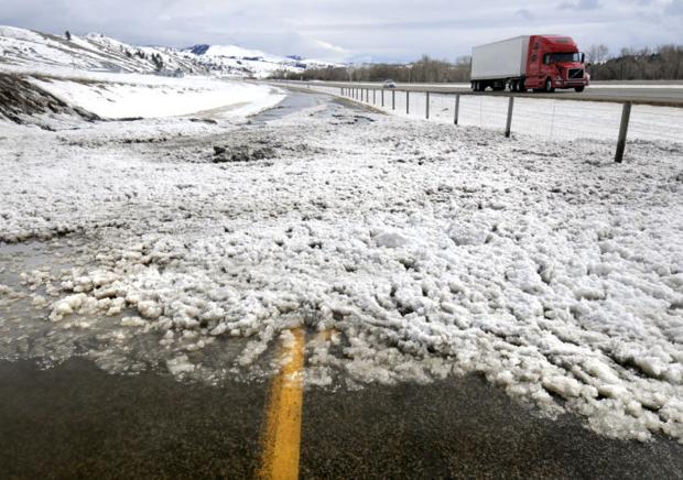 Snow buildup off Interstate 90