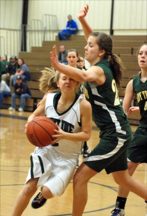 Kelsey Ivey is fouled as she drives to the basket during Skyline's 7238