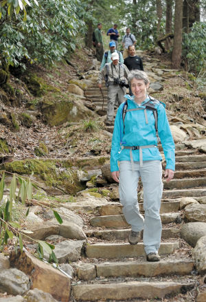 Secretary of the Interior Sally Jewell hiking the Chimney Tops trail.