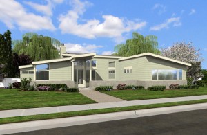 An architectural rendering of the planned Pacific View Memorial Gardens funeral home and reception center