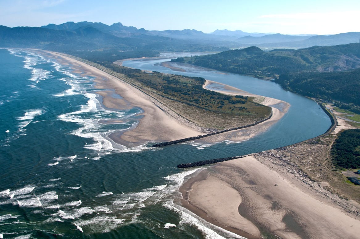  An aerial image of Nehalem Bay State Park in Oregon, where a whale died.