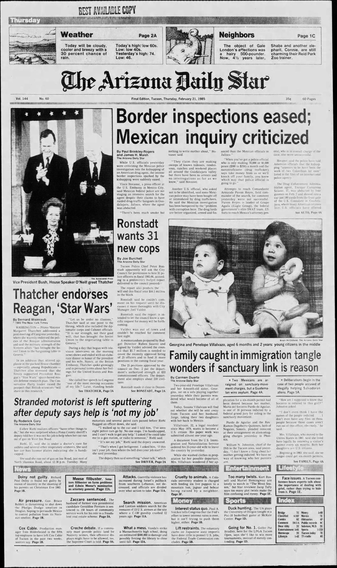 Historical Feb. 21 Arizona Daily Star front pages Tucson history and