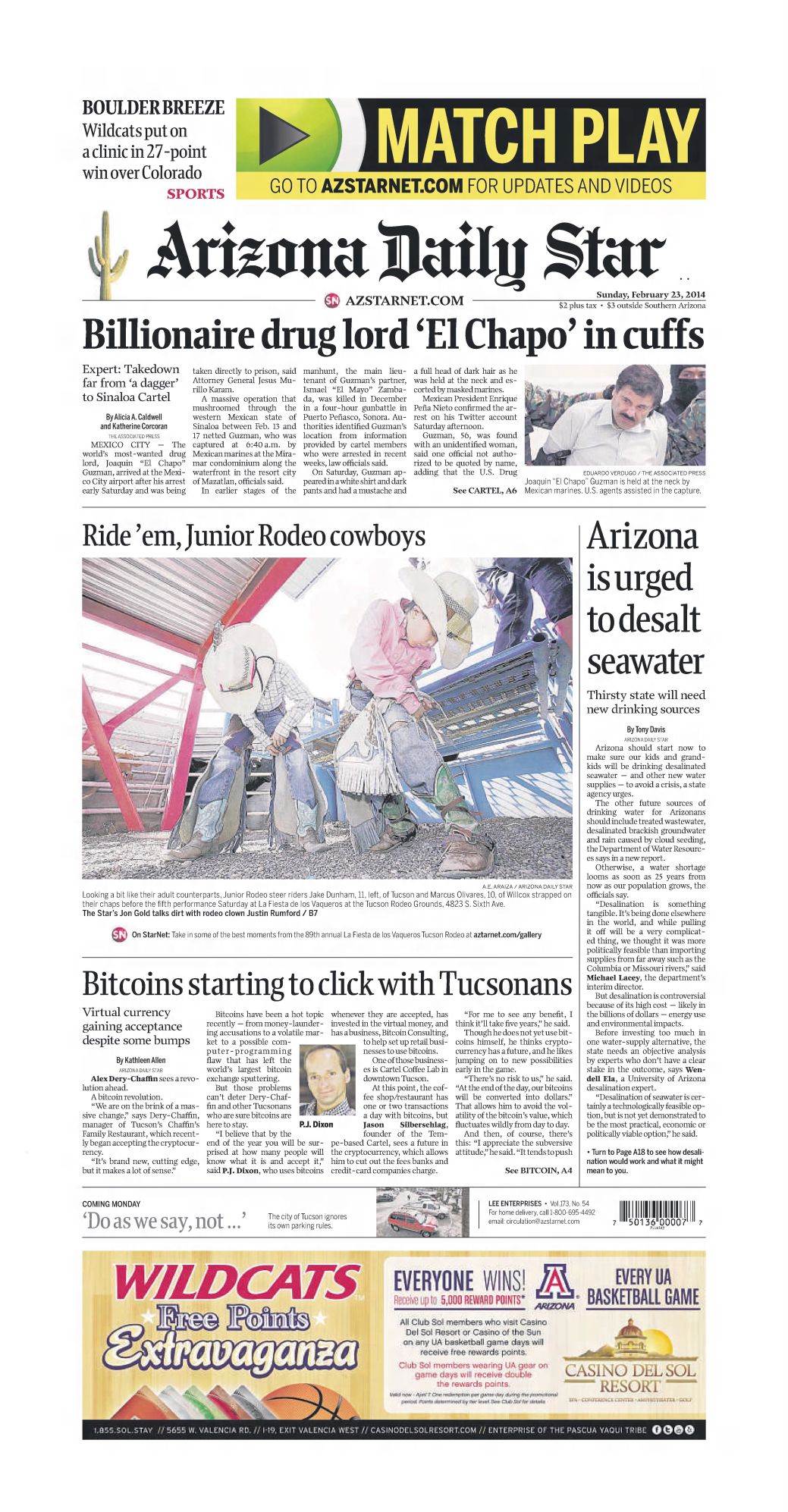 Historical Feb. 23 Arizona Daily Star front pages Tucson history and
