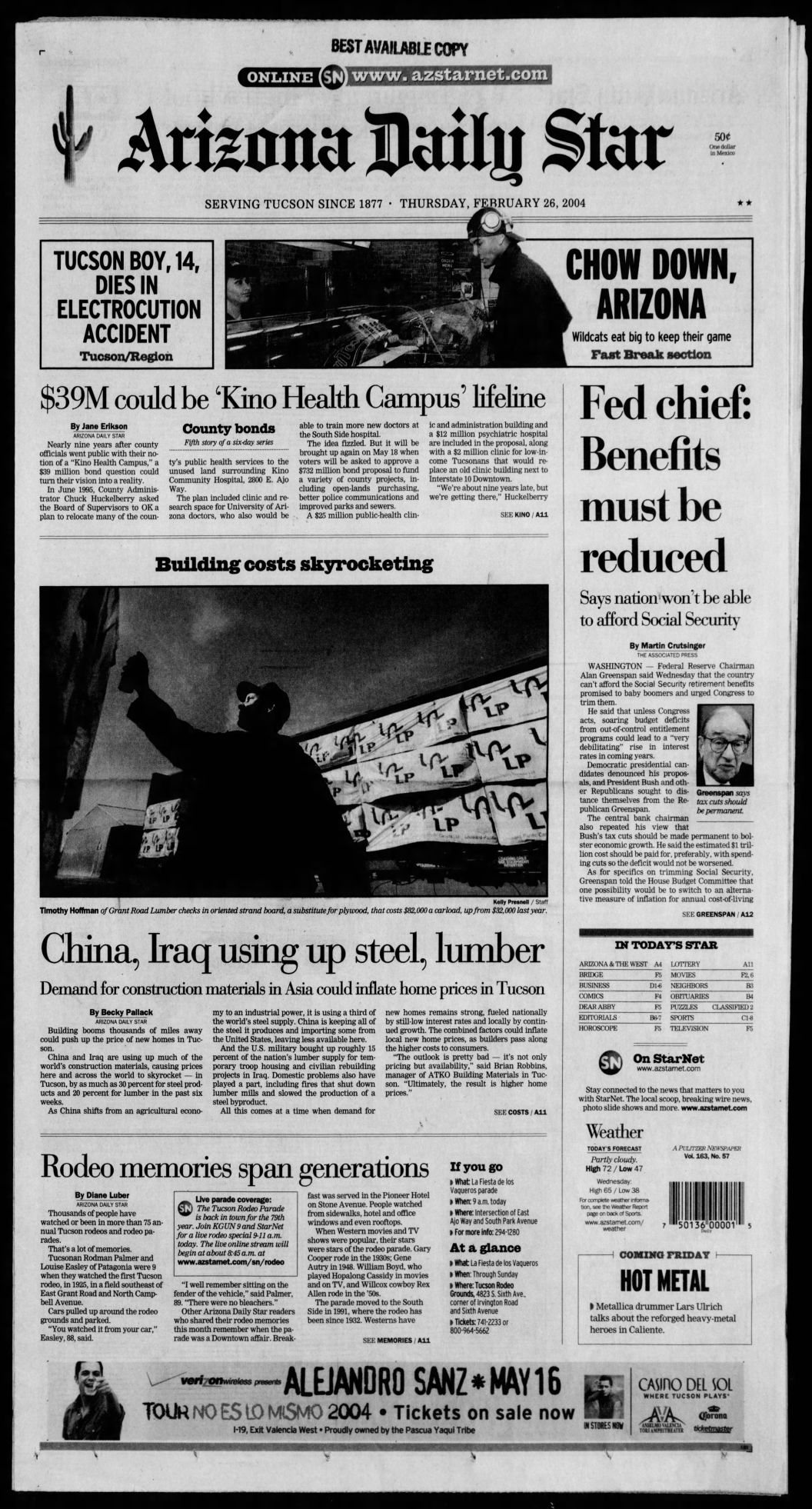 Arizona Daily Star front page Feb. 26, 2004