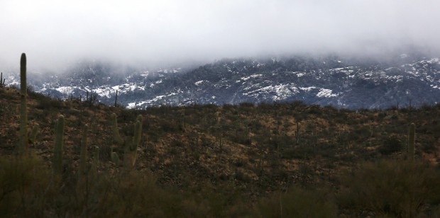 Snow on mountains around Tucson